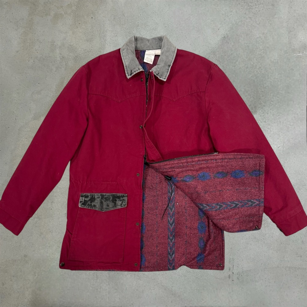 Vintage 90s Walls Mens Burgundy Canvas Blanket Lined Work Jacket Medium USA